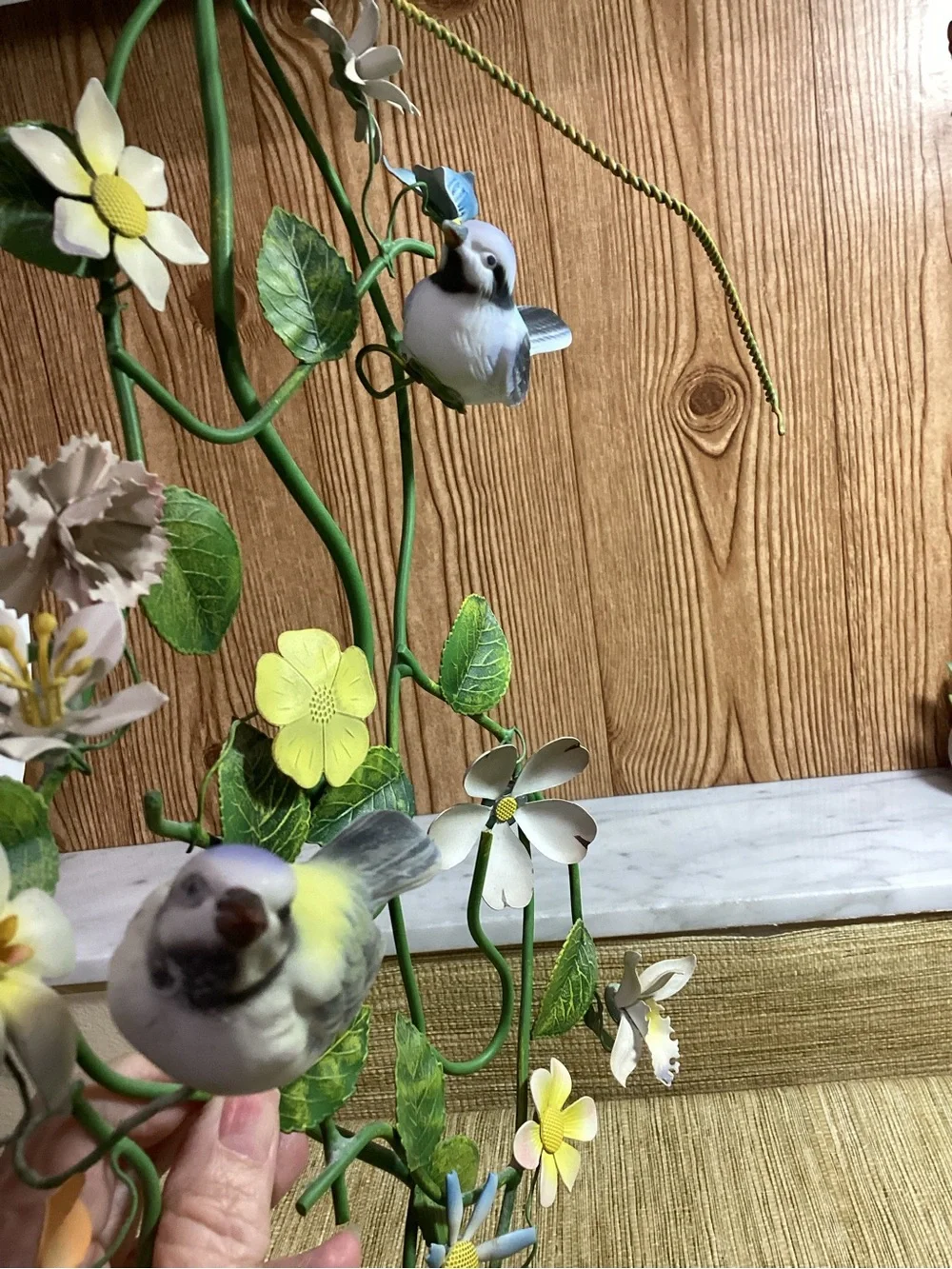 Vintage Petites Choses Tole Ware Metal Candle Scones Floral with 3 Birds